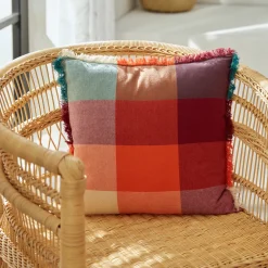 Coussin madras à franges "Yucatan"*ATMOSPHERA