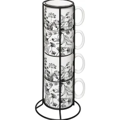 Rack 4 mugs "White Floral"*ATMOSPHERA Outlet