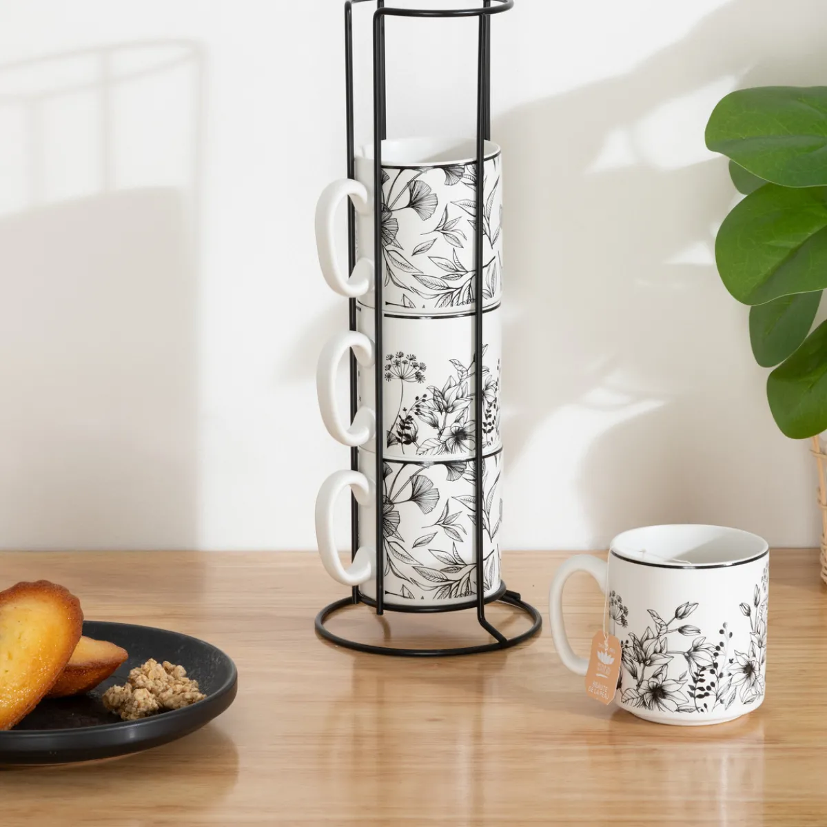 Rack 4 mugs "White Floral"*ATMOSPHERA Outlet