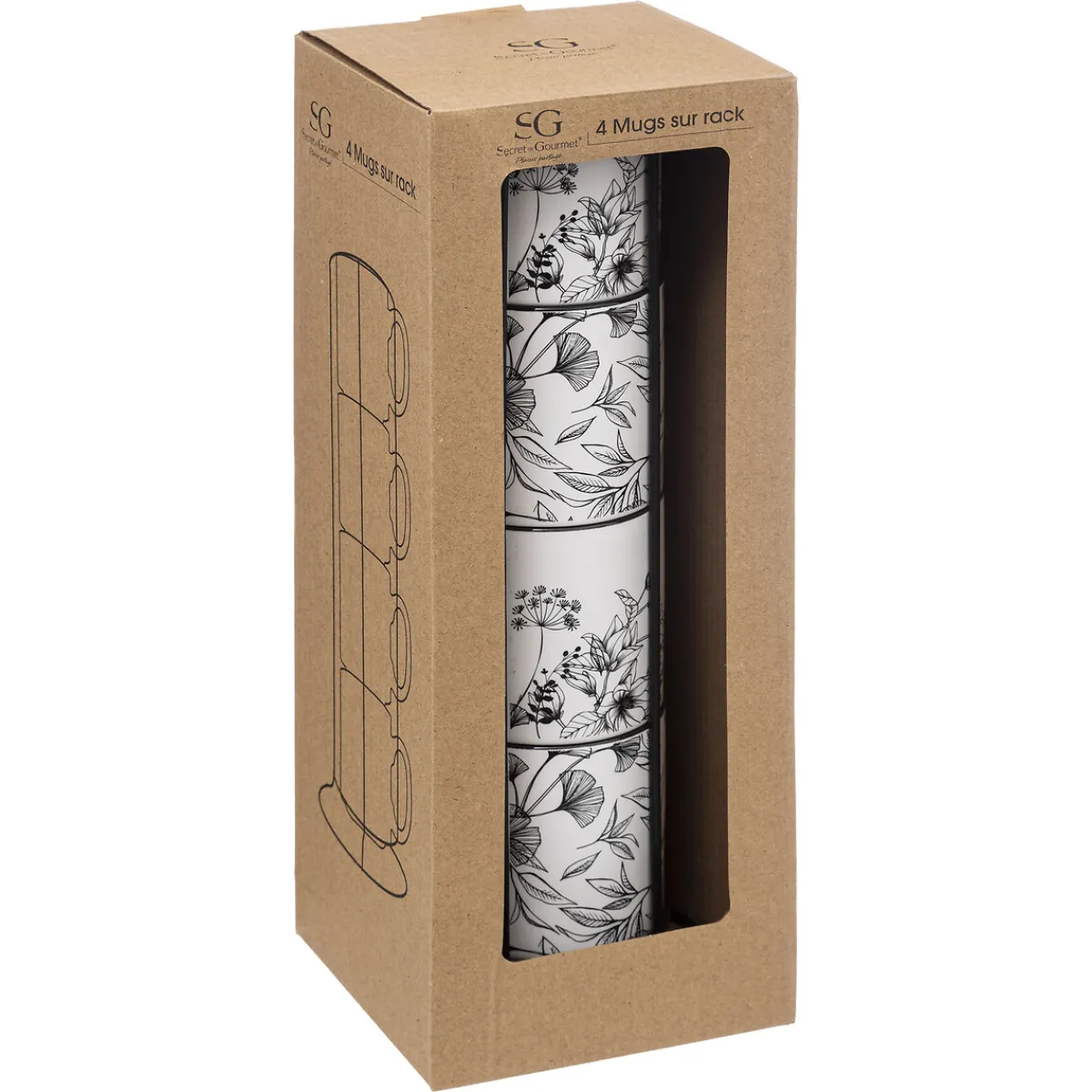 Rack 4 mugs "White Floral"*ATMOSPHERA Outlet